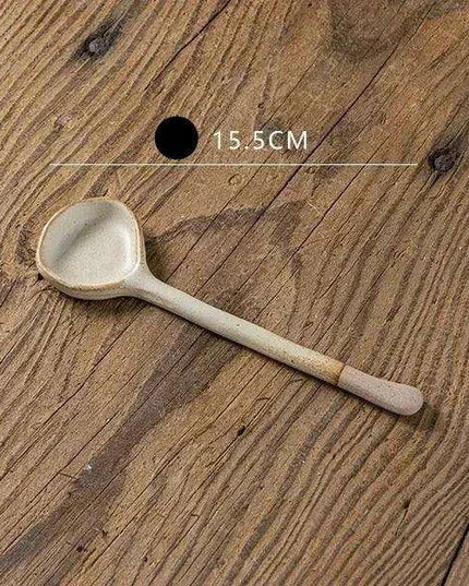 Elegant Japanese Stoneware Soup Spoon with Long Ergonomic Handle for Refined Dining