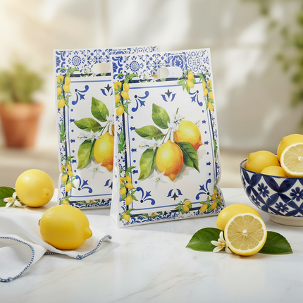 Blue & White Porcelain Lemon Party Supplies | 50-Piece Set