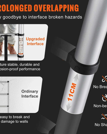 12.5 FT Heavy-Duty Aluminum Telescopic Ladder - Lightweight, Secure & Portable for Home and RV Use, 375 LBS Capacity