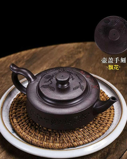 Artisan Yixing Purple Clay Teapot - Mesmerizing Floating Flower Kung Fu Tea Set, 280ml Capacity