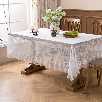 French Embroidered Lace Tablecloth – Floral Hollow Design
