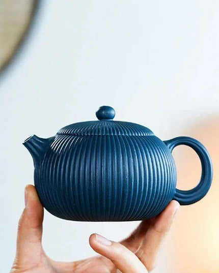 Artisan 250ml Purple Clay Teapot with Eye-Catching Striped Pattern - Genuine Tea Pot
