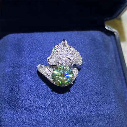 Exquisite 2ct Green Diamond Fox Ring For Women 2ct Moissanite PT950 Platinum | Moderate 2ct size, versatile for daily and dating exquisite-2ct-green-diamond-fox-ring-for-women-2ct-moissanite-pt950-platinum-moderate-2ct-size-versatile-for-daily-and-dating