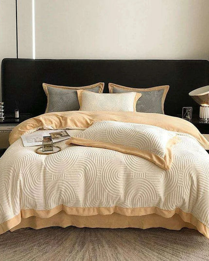 Opulent Grey Velvet Fleece Bedding Set with Luxurious 3D Embossed Duvet Cover and Pillowcases