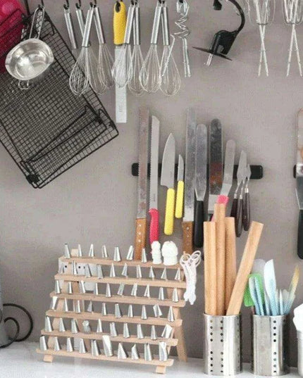 Korean Stainless Steel Cake Decorating Tool Set with Wooden Organizer