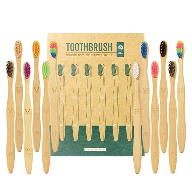 12 Pcs Charcoal Bamboo Toothbrushes Soft Eco-Friendly