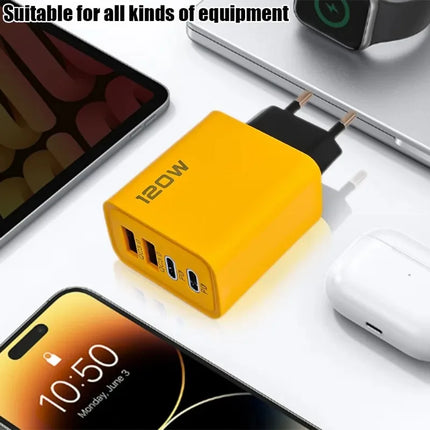 120W 4-Port Fast Charging Wall Charger — Dual PD USB-C & QC3.0