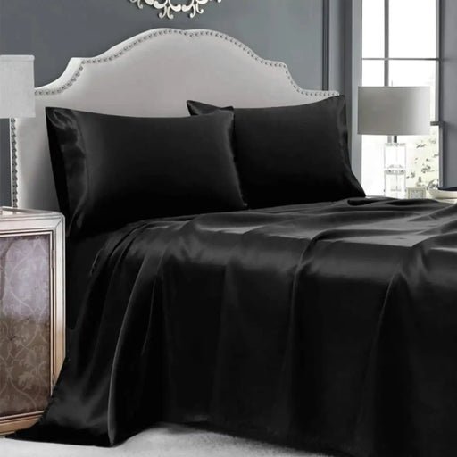 100% Silk Satin Luxury Duvet Cover Set with Hair and Skin Benefits - Black Color