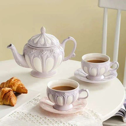 Sophisticated Tea Set: Handcrafted Ceramic Teapot and Mugs Ensemble