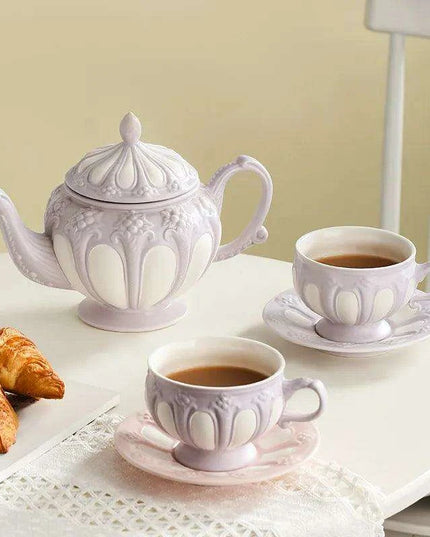 Sophisticated Tea Set: Handcrafted Ceramic Teapot and Mugs Ensemble