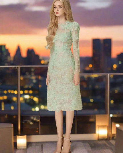 Lace and Sequin Slim-Fit Evening Gown for Women