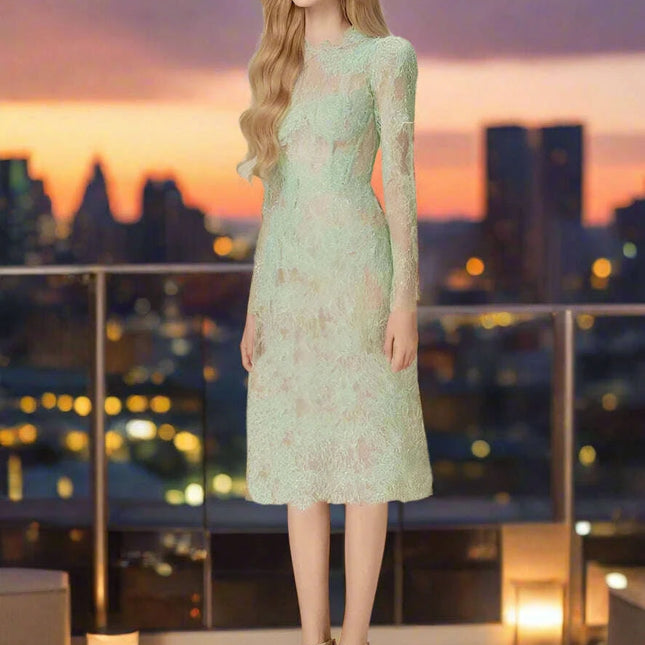 Lace and Sequin Slim-Fit Evening Gown for Women