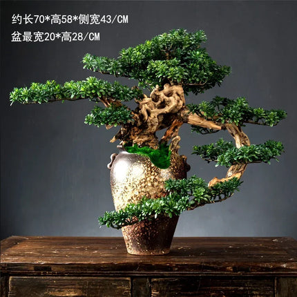 Exquisite Hut Retro Pine Bonsai Desktop Ornament - Zen Potted Decorati