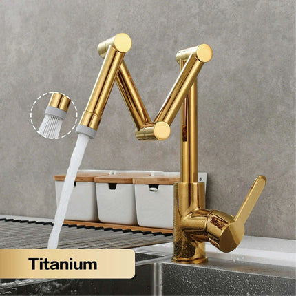 Versatile Brass Kitchen Faucet with Space-Saving Foldable Design