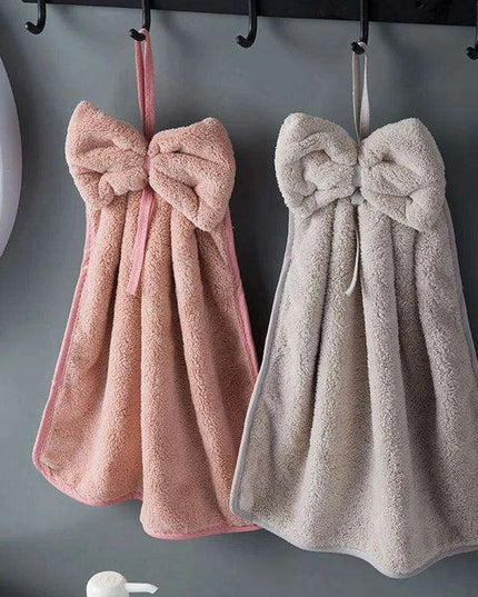 Elegant Bowknot Coral Velvet Hand Towels - Chic and Functional Home Essentials