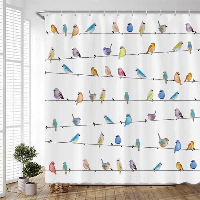 Watercolor Birds Shower Curtain – Chinese Art Style, 7 Colourways