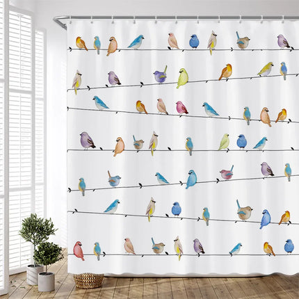 Watercolor Birds Shower Curtain – Chinese Art Style, 7 Colourways