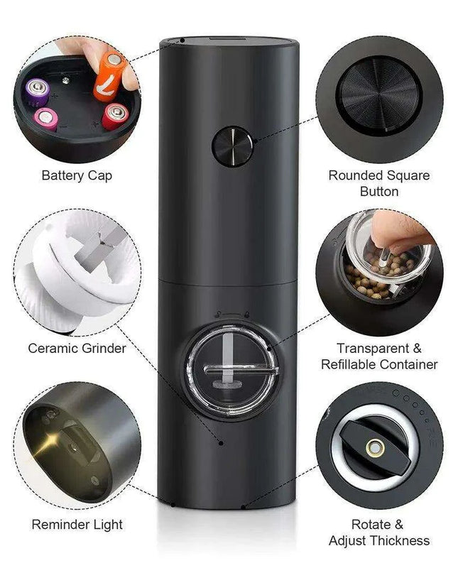 Eco-Friendly Automatic Electric Salt and Pepper Grinder Set - Refillable Battery-Powered Mills