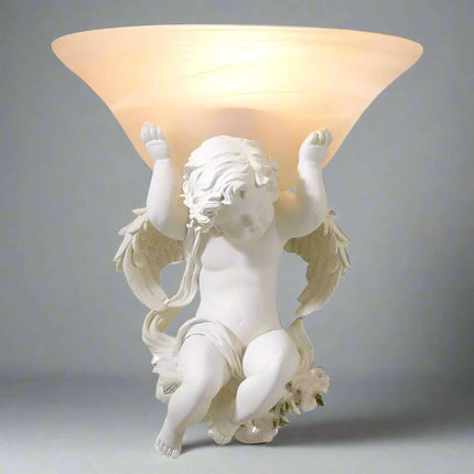 Charming Beige Angelic Resin LED Wall Light - Stylish E27 Home Illumination Fixture