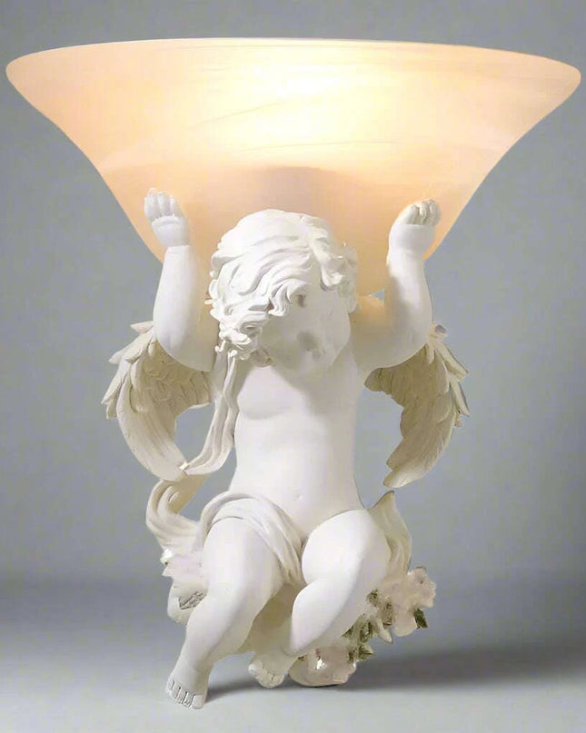 Charming Beige Angelic Resin LED Wall Light - Stylish E27 Home Illumination Fixture