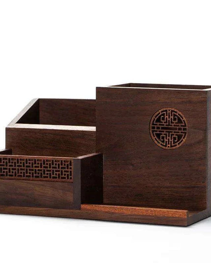 Sleek Black Walnut Desk Organizer - A Perfect Harmony of Elegance and Efficiency for Your Office