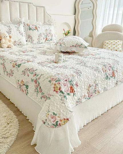 100% Cotton Floral Quilted Bed Cover - Soft & Skin-Friendly Mattress Protector (No Pillowcase Included)