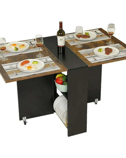 Convertible Modern Dining Table with Wheels, Drawer, and Double Layer Storage