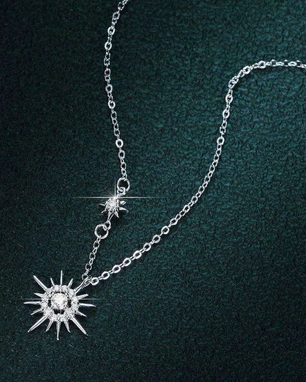 Sunburst Serenity Sterling Silver Necklace with Lab-Grown Diamond Hexagram Pendant: Chic Jewelry for Women