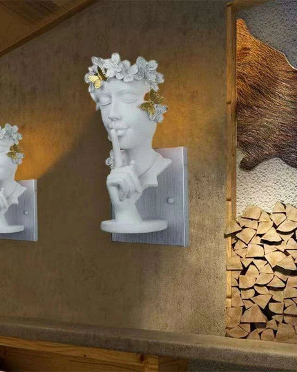 Nordic Girl Artistic LED Resin Wall Light - Vintage Home Accent