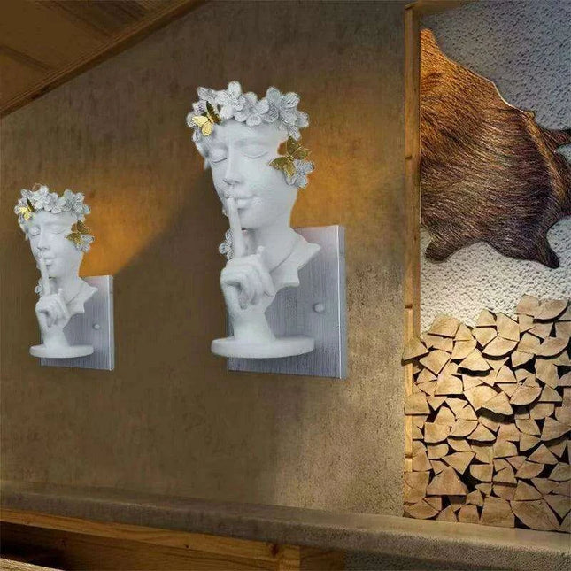 Nordic Girl Artistic LED Resin Wall Light - Vintage Home Accent