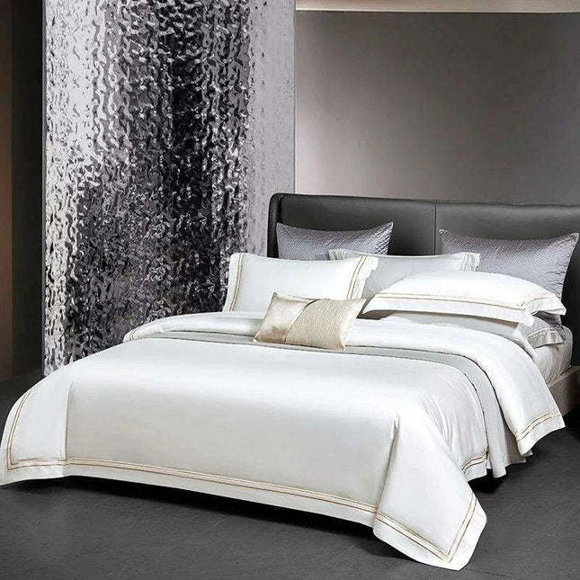 Elegant 1000TC Egyptian Cotton Silky Soft Embroidered Bedding Collection with Duvet Cover, Sheet, and Pillowcases