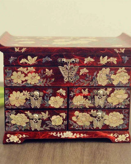 Luxurious Mother of Pearl Jewelry Storage Box with Velvet Lining and Elegant Multi-Drawer Design