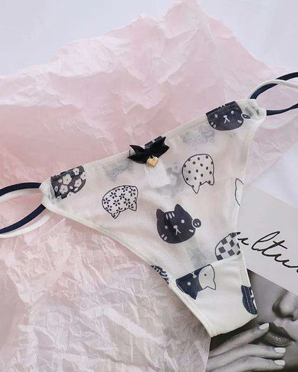 Charming Women's Sheer T-Back Thongs with Playful Strawberry and Cherry Print - Low-Waisted Seamless Sexy Underwear