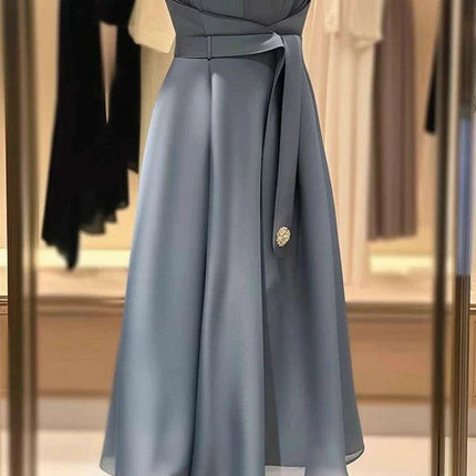Chic A-Line Midi Dress with Lace Up Detail and Flying Sleeves for Women - Summer Office Wear F618