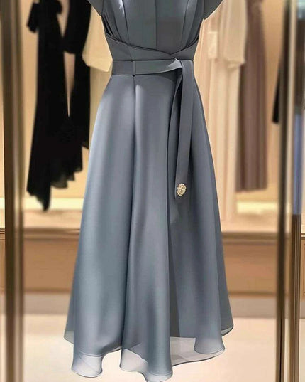 Chic A-Line Midi Dress with Lace Up Detail and Flying Sleeves for Women - Summer Office Wear F618