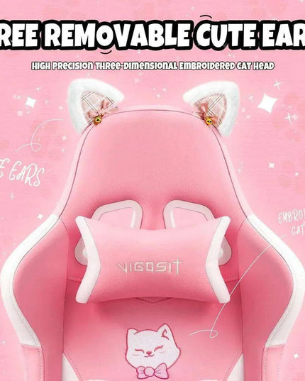 Adorable Pink Gaming Chair with Cat Ear Design and Adjustable Lumbar Support for Female Gamers