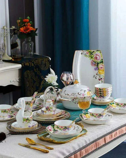 Luxurious 60-Piece European Bone China Dinnerware Set with Complete Cutlery