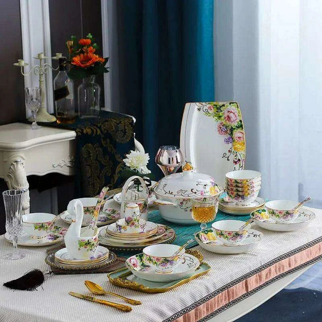 Luxurious 60-Piece European Bone China Dinnerware Set with Complete Cutlery