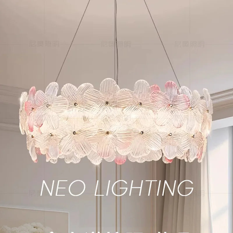 Flower Petal LED Glass Pendant Chandelier – 3-Colour Dimmable