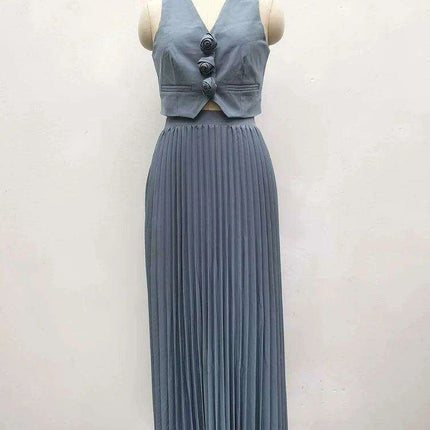 Sophisticated 2-Piece Floral Waistcoat and Flowing Skirt Set for Women