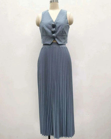 Sophisticated 2-Piece Floral Waistcoat and Flowing Skirt Set for Women