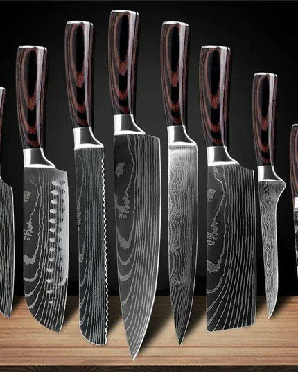 Exquisite Damascus Steel Chef Knife Collection - 1-10Pcs Japanese Santoku and Utility Knives for Culinary Excellence