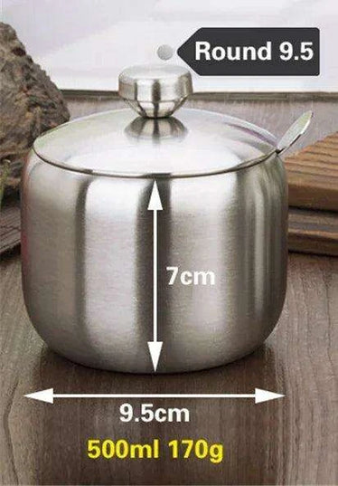 Sleek Stainless Steel Spice Storage and Dispensing Set with Spoon