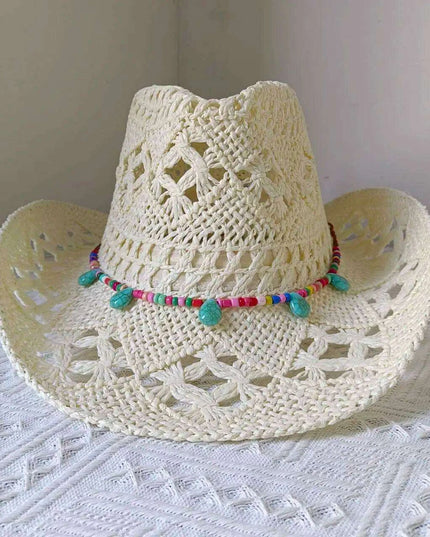 Rose Red Cowboy Straw Hat - Adjustable Wide Brim Sun Hat for All Seasons