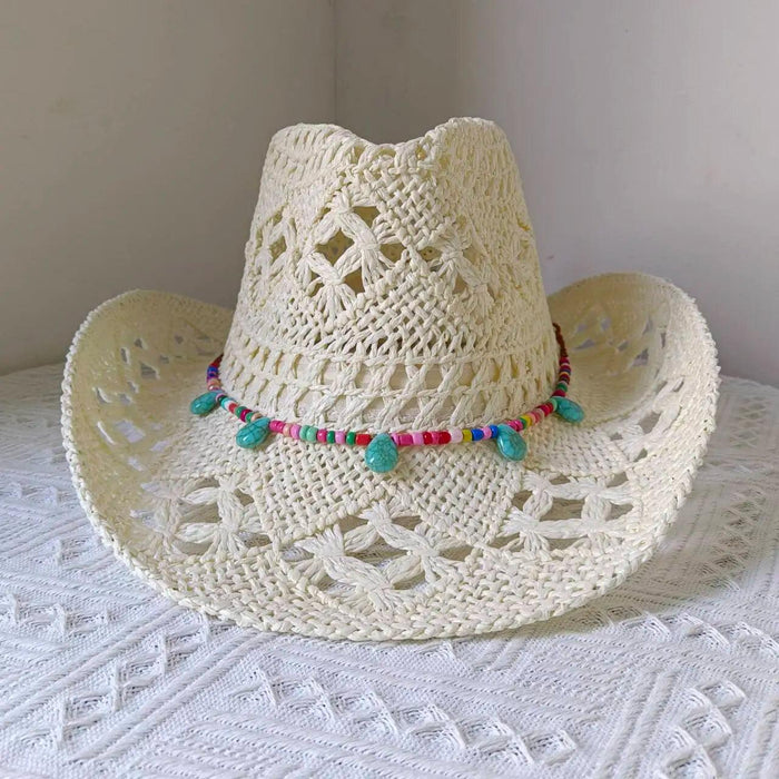 Rose Red Cowboy Straw Hat - Adjustable Wide Brim Sun Hat for All Seasons