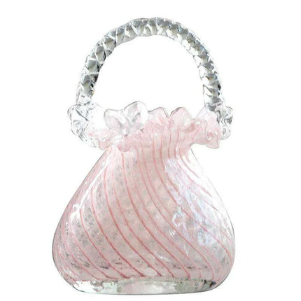 Charming Pink Glass Handbag Vase with Playful Curvy Handle