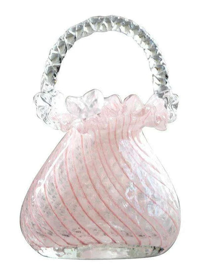 Charming Pink Glass Handbag Vase with Playful Curvy Handle