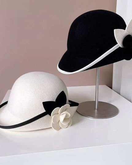 Elegant Camellia Wool Felt Top Hat - Women's Autumn/Winter Fashion Essential