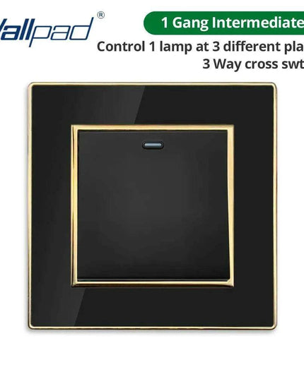 Luxurious Black Acrylic Switch Panel with Gold Accents & Universal Sockets - 220V, Multi-Gang, Modern Design - Illuminated Control Panel with USB Charging Feature