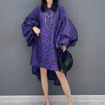 Batwing Sleeve Solid Color Dress for Autumn